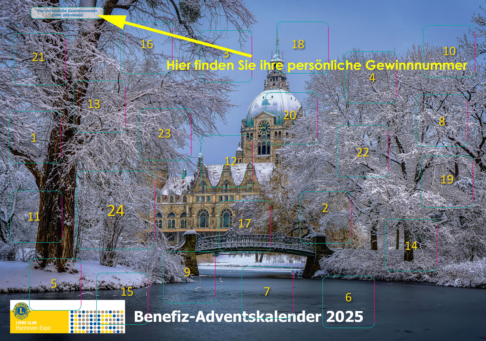 Kalender mit Pfeil auf die Losnummer